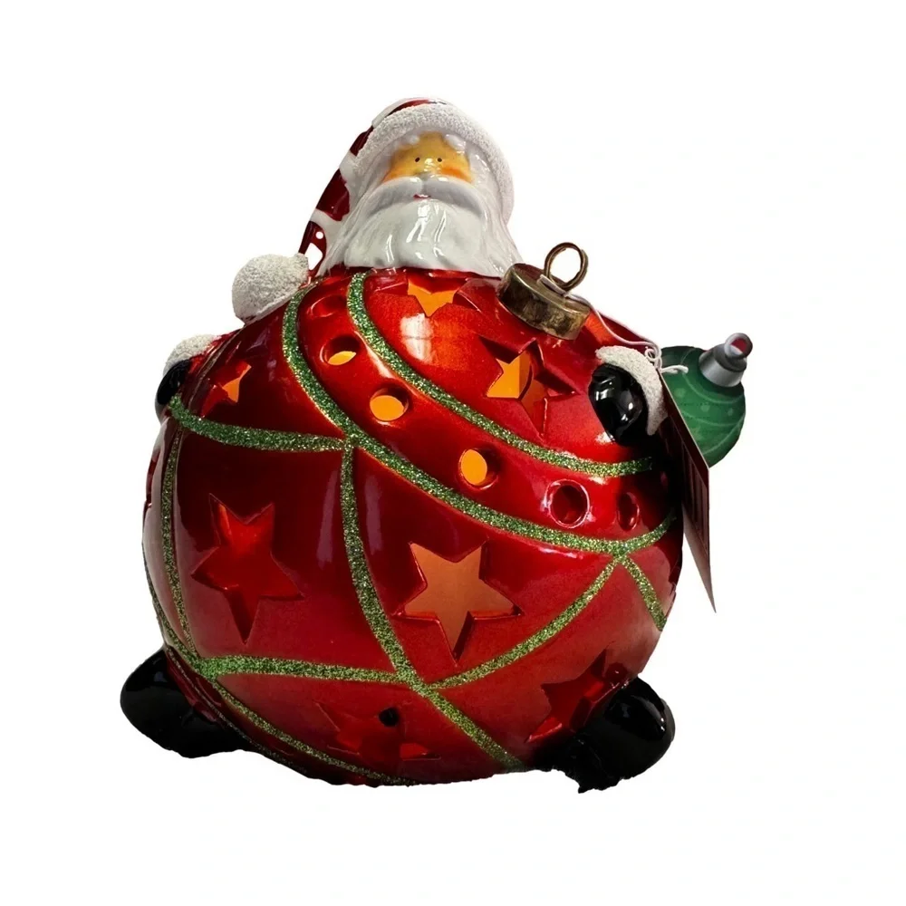 Home Reflections Luminary Flameless Candle with Timer Santa Christmas Ball NIB